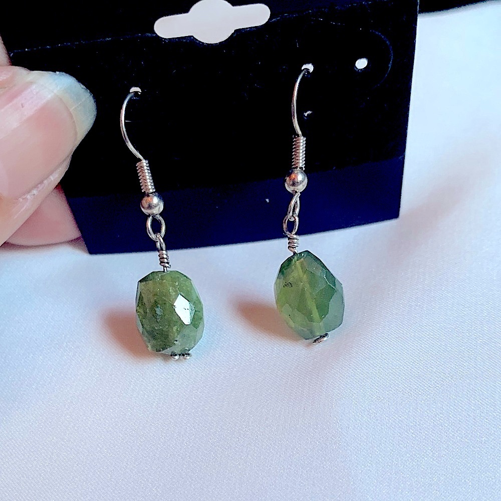 Green‎ Vesuvianite dangle earrings Sparkly